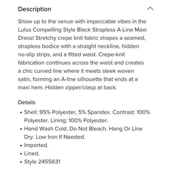Lulus Compelling Style Long Strapless A-Line Maxi Dress Black S Small Silky NEW - Picture 15 of 16